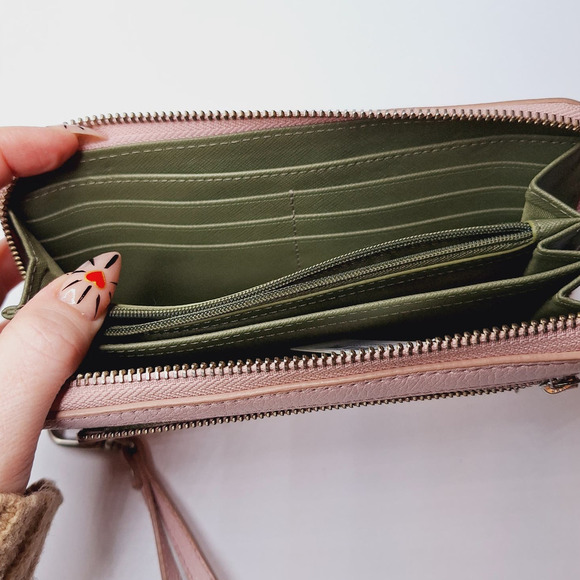 Fossil Emma Large Zip Clutch Burnished Lilac Pink Wristlet Leather Wallet RFID - Picture 7 of 15